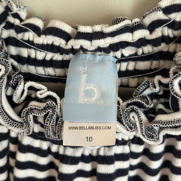 Bella Bliss Girls Size 10 Nautical Navy & White Striped Dress Ruffle Neck Slvles - Picture 3 of 7